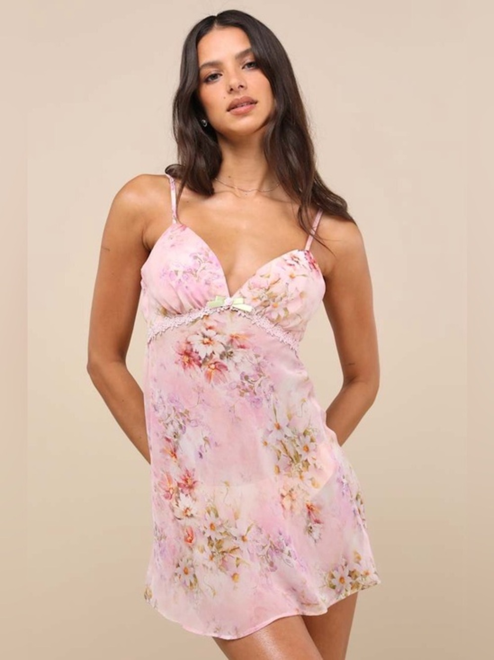 Lulu’s Keira Floral Tie Back Lingerie Slip